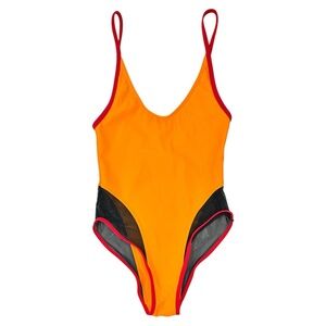 Chromat Mikito Orange Red Black Mesh Trim One Piece Swimsuit One-Piece Swim Suit